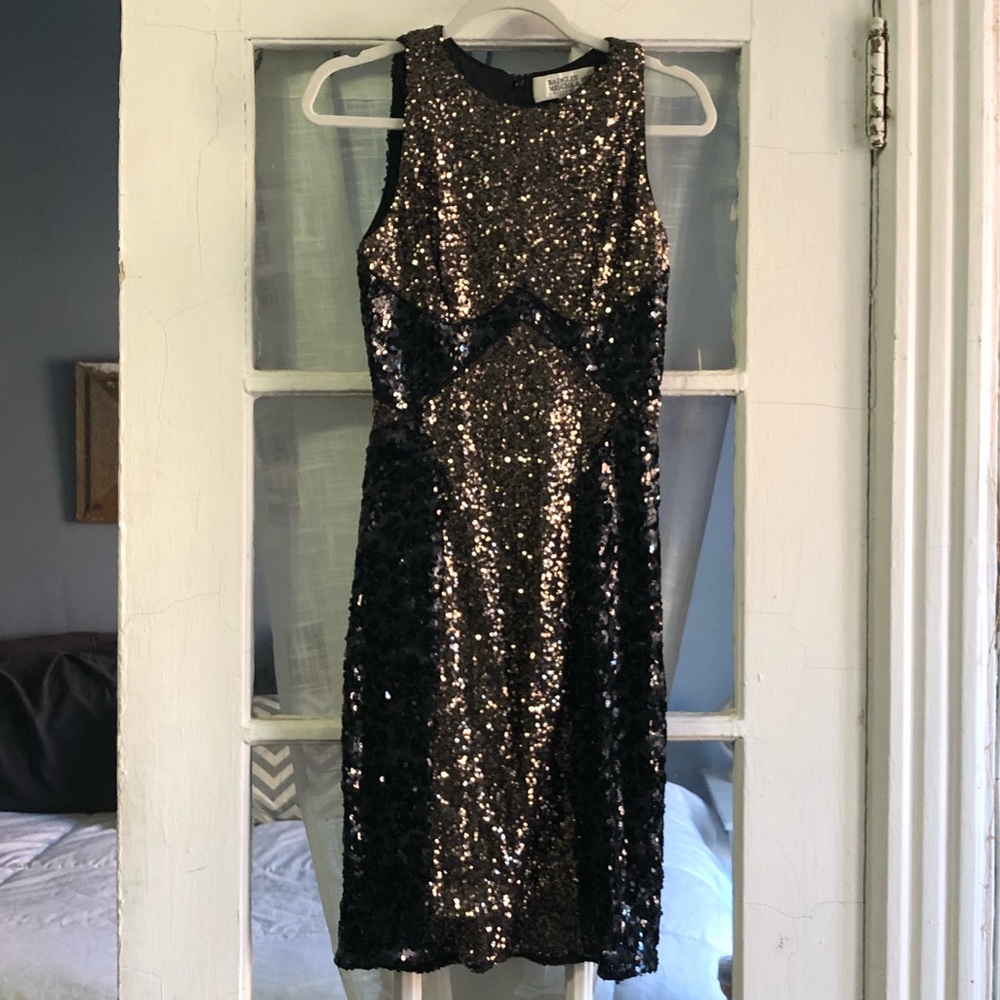 Badgley Mischka | Bronze and Black Sequin Silo Dress